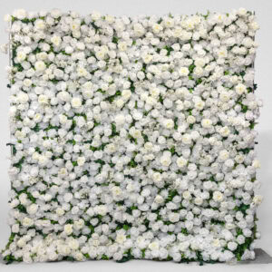 Elegant white floral wall backdrop for events and decor.
