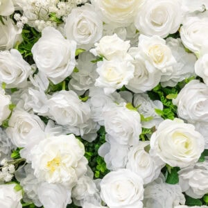 Beautiful white rose flower wall for elegant decor and events.